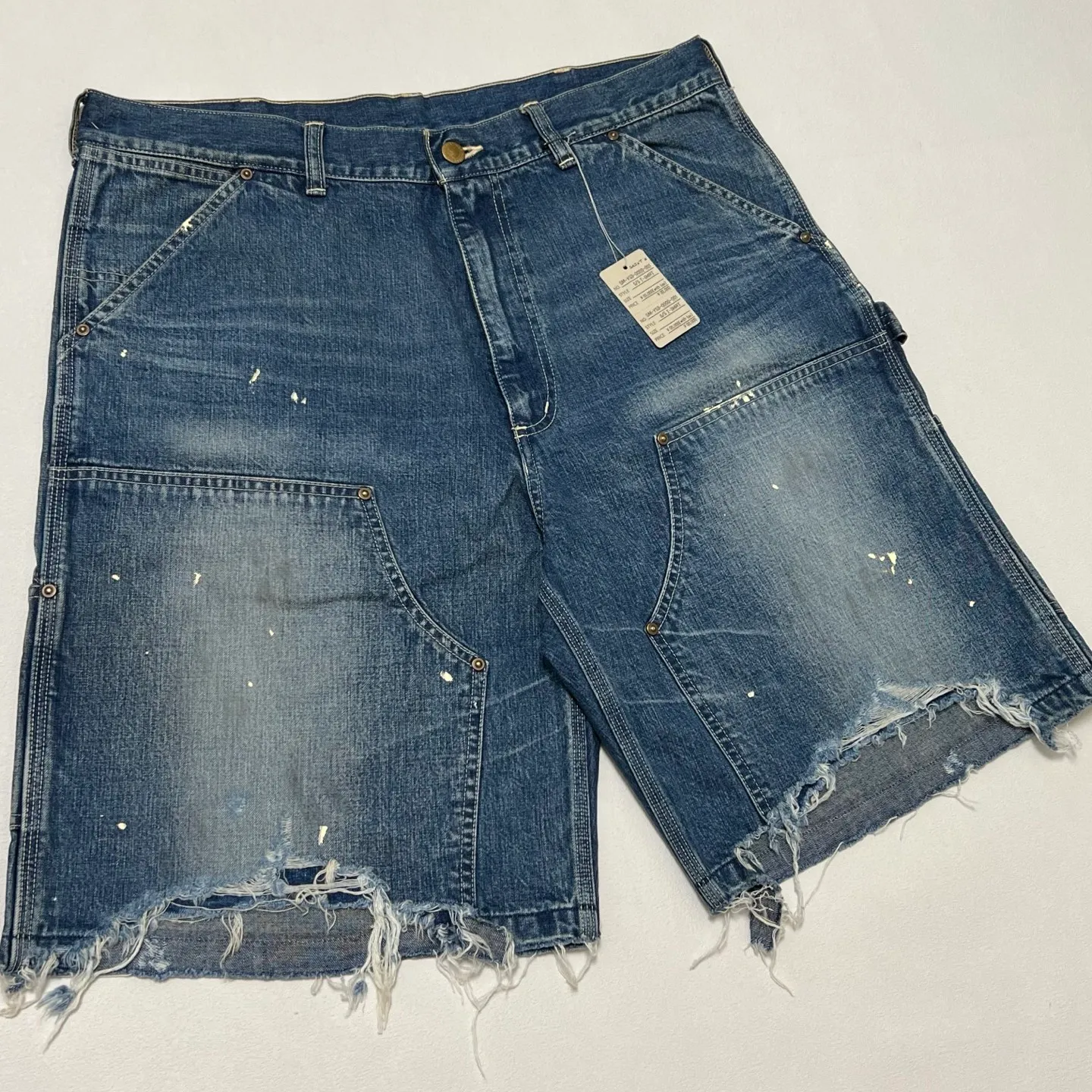 More details/accessories SAINT Mxxxxxx DOUBLE KNEE SHORTS/BLU Knee patches splashed with ink and washed with water to destroy denim shorts Denim blue S-XL
